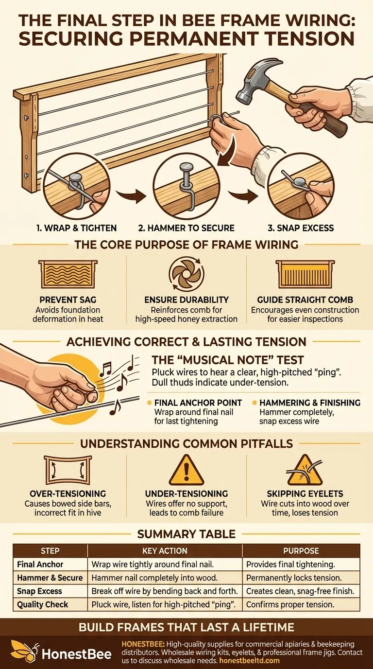 Qual è il passaggio finale nel cablaggio di un telaio? Assicurare una Tensione Duratura per un Alveare Robusto Guida Visiva