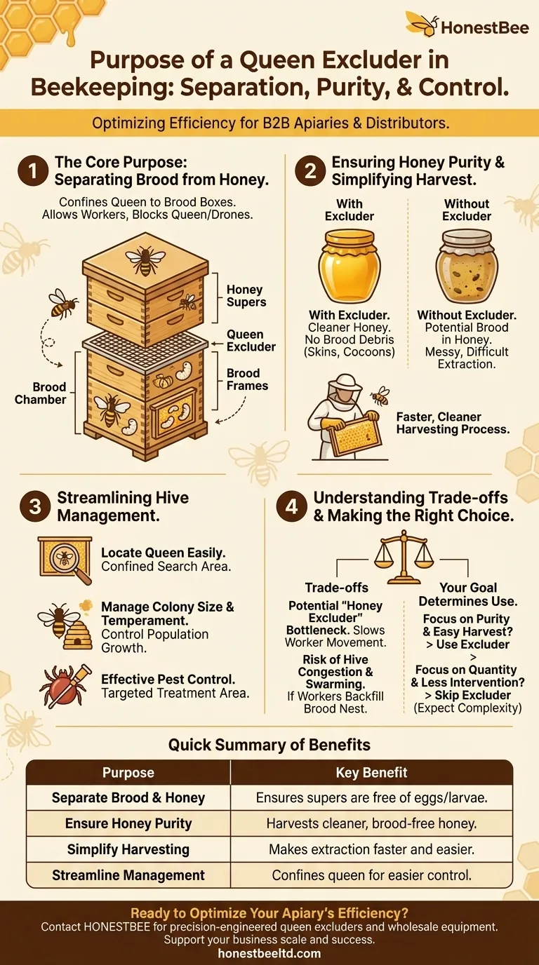 What is the purpose of a queen excluder in beekeeping? Achieve Pure Honey & Simplified Hive Management Visual Guide
