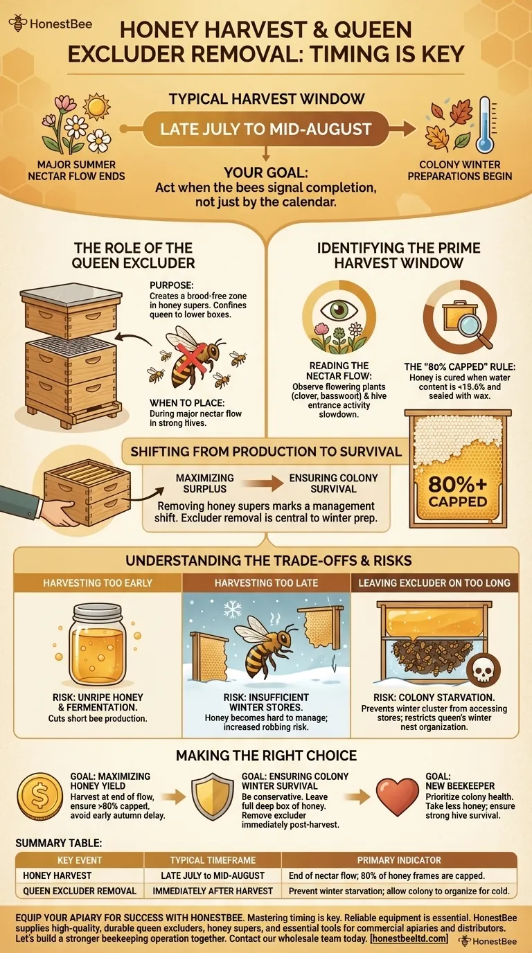 Qual è il lasso di tempo tipico per la raccolta del miele e la rimozione dell'escludiregina? Ottimizza la gestione del tuo alveare Guida Visiva