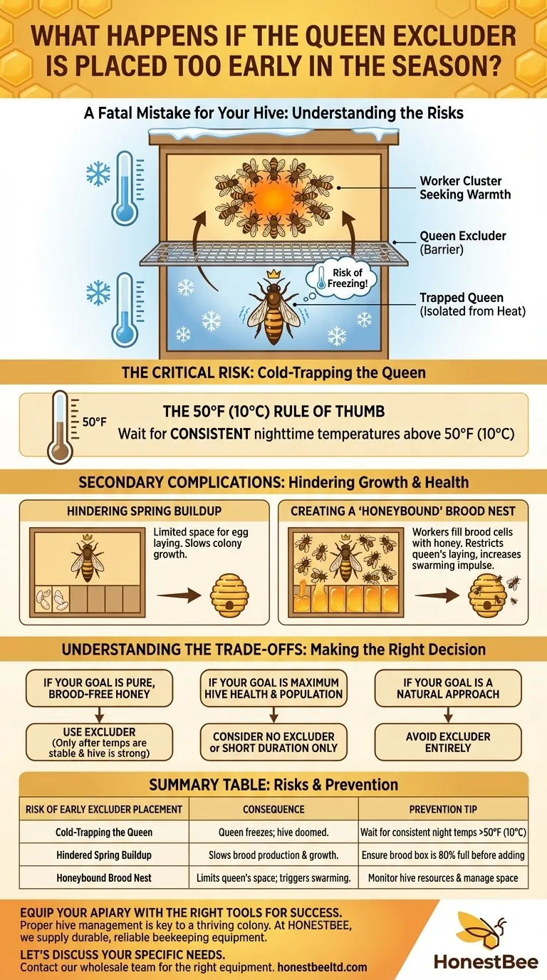 What happens if the queen excluder is placed too early in the season? Avoid this fatal mistake. Visual Guide