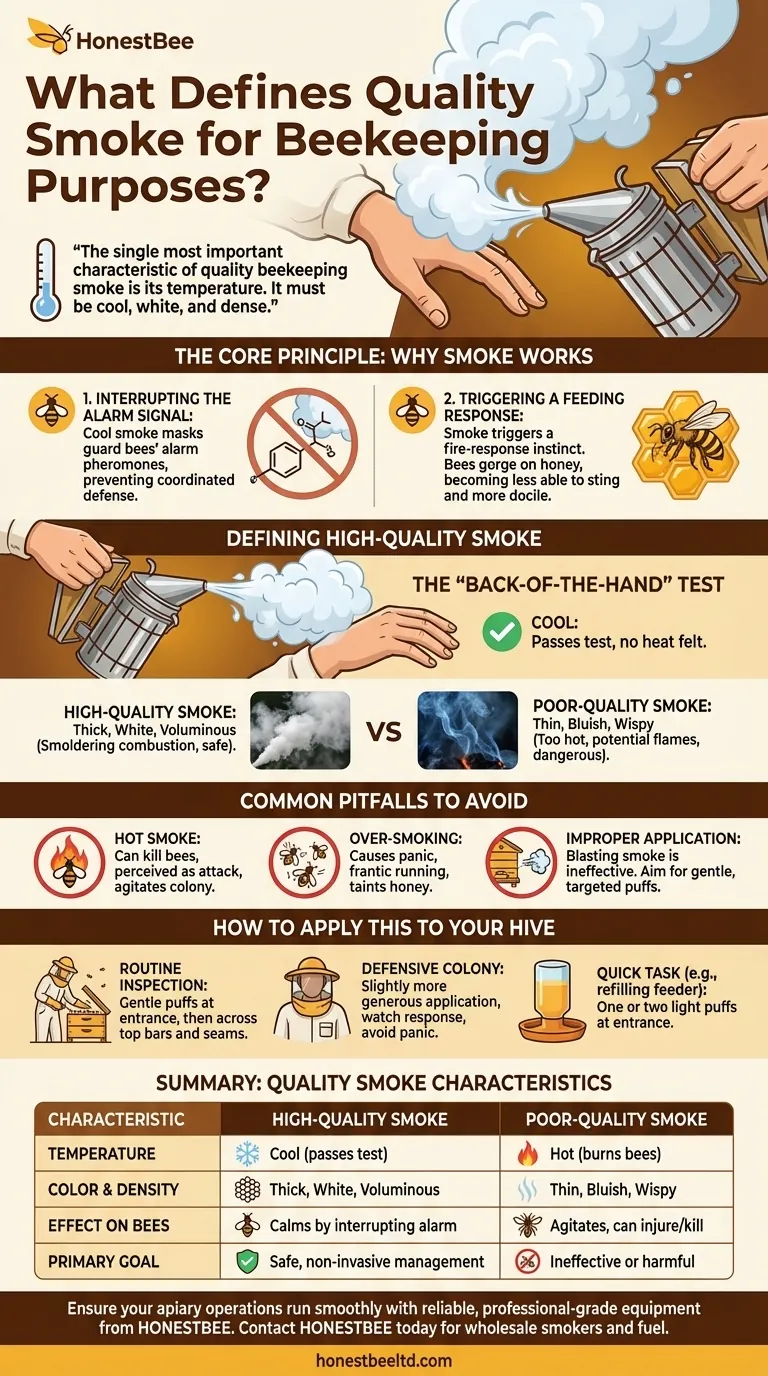 What defines quality smoke for beekeeping purposes? The Key to Calm, Safe Hive Inspections Visual Guide