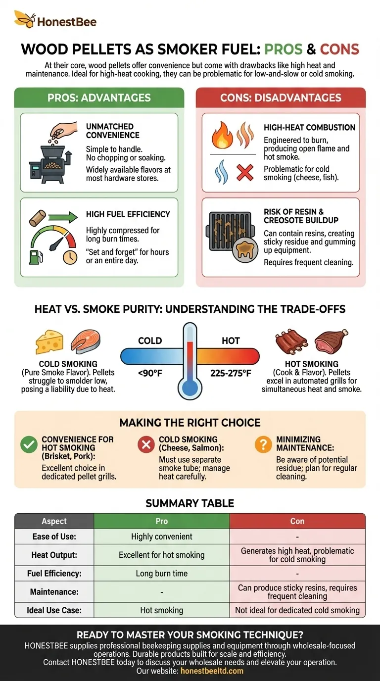 Quais são os prós e contras dos pellets de madeira como combustível para defumadores? Um Guia para Conveniência vs. Controle Guia Visual