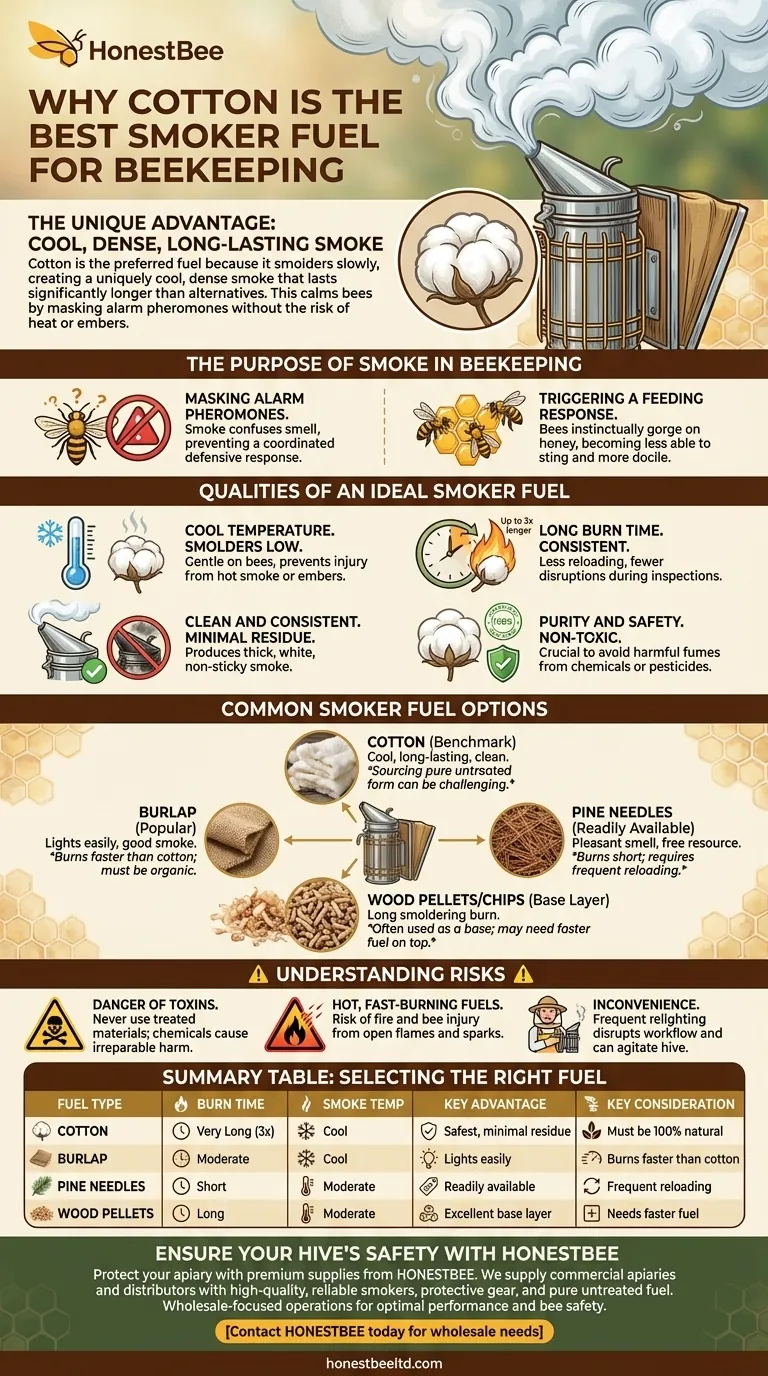 Why is cotton considered the best smoker fuel for beekeeping? Discover the Safest, Longest-Lasting Choice Visual Guide