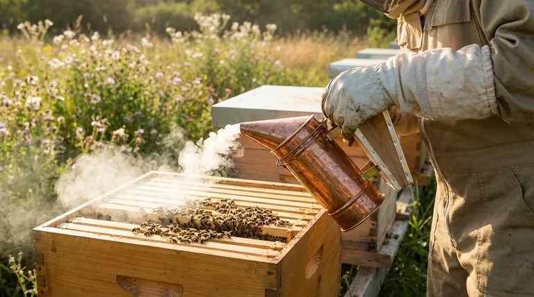 How does a smoker help beekeepers when working with bees? Calm Bees for Safer Hive Inspections