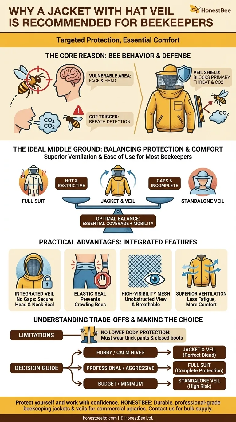 Why is a jacket with a hat veil recommended for beekeepers? Essential Protection for Your Face and Neck Visual Guide