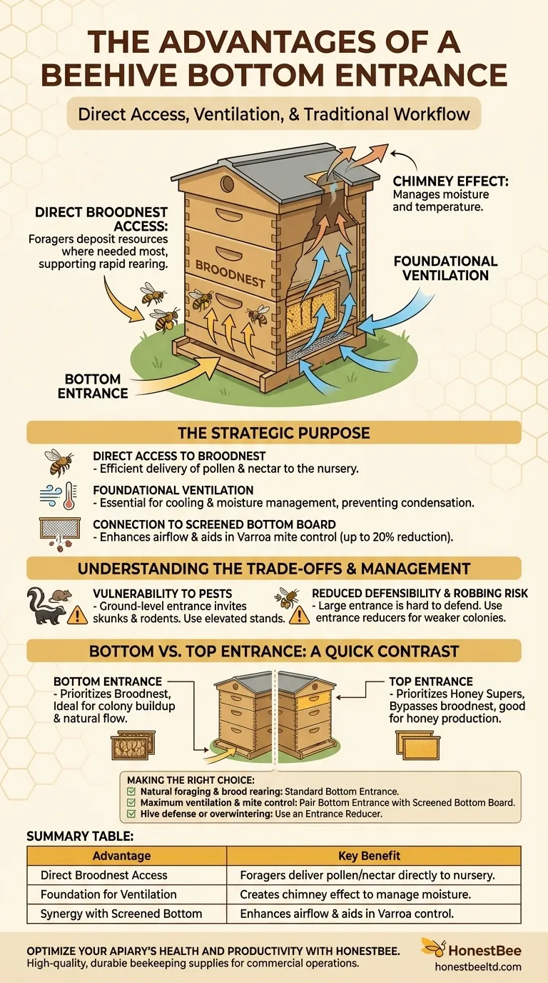 What are the advantages of a bottom entrance in a beehive? Boost Brood Rearing & Ventilation Visual Guide