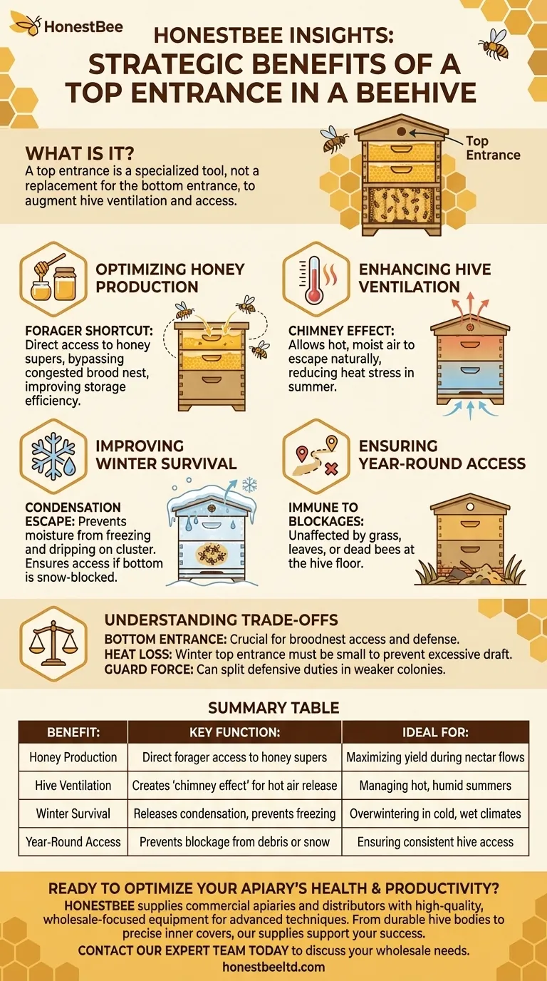 Quali sono i vantaggi di un ingresso superiore in un alveare? Aumentare la resa di miele e la sopravvivenza invernale Guida Visiva