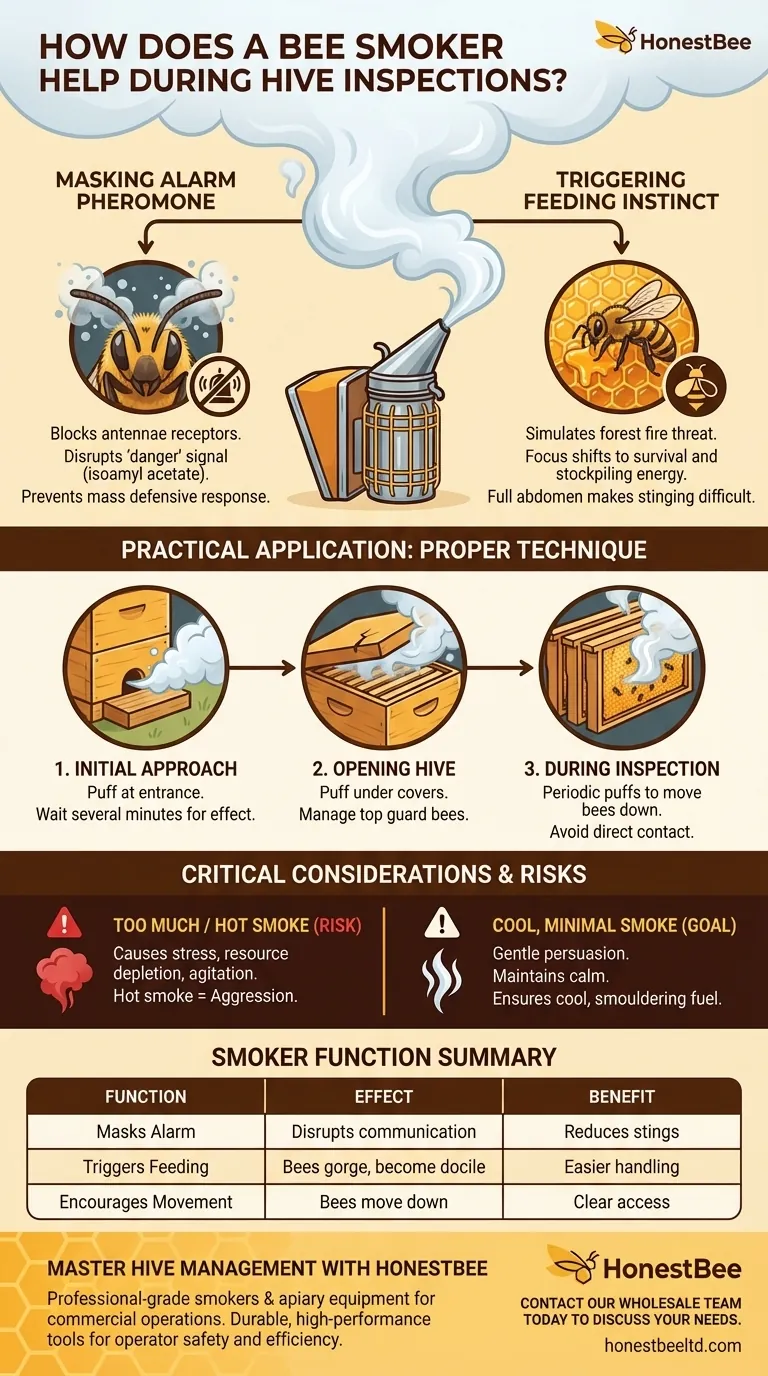 養蜂家は、巣の点検中に煙をどのように利用してミツバチを落ち着かせますか？安全で穏やかな養蜂の鍵 ビジュアルガイド