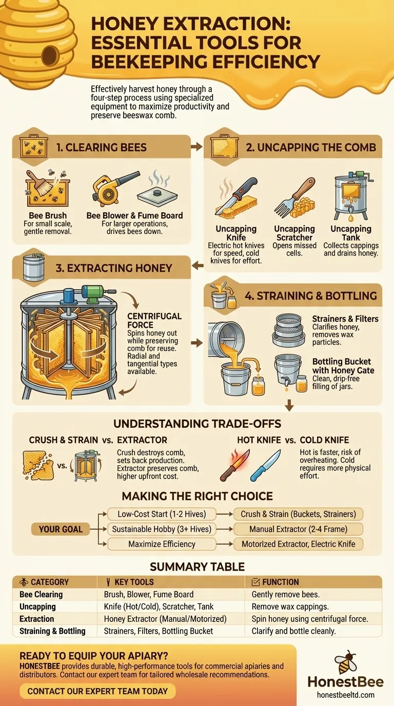 ¿Qué herramientas se utilizan para la extracción de miel en la apicultura? Una guía completa para cosechas eficientes Guía Visual