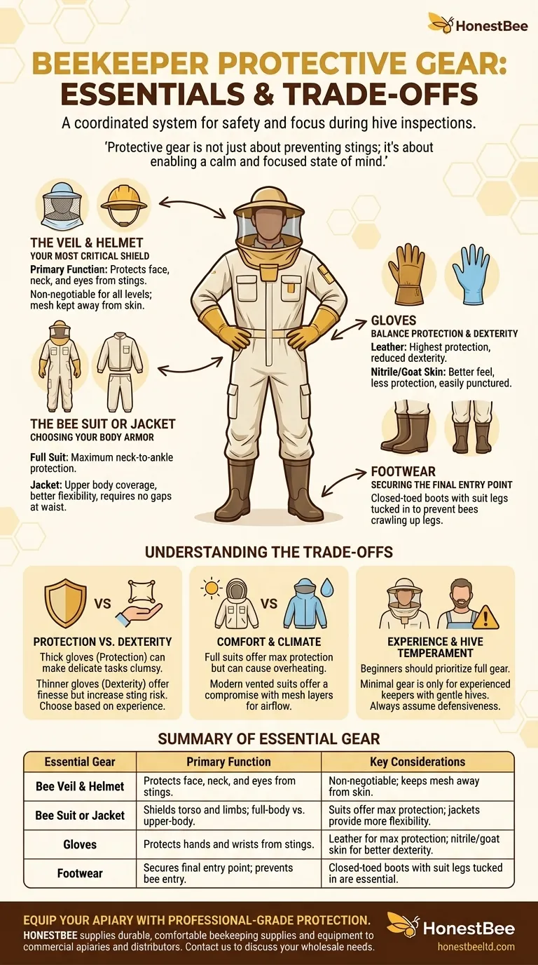 Que equipamento de proteção os apicultores usam durante as inspeções de colmeias? Equipamento Essencial para uma Apicultura Segura e Confiante Guia Visual