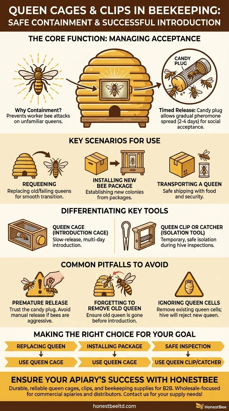 Comment les cages ou clips à reine sont-ils utilisés en apiculture ? Maîtriser l'introduction de la reine et la gestion de la ruche Guide Visuel