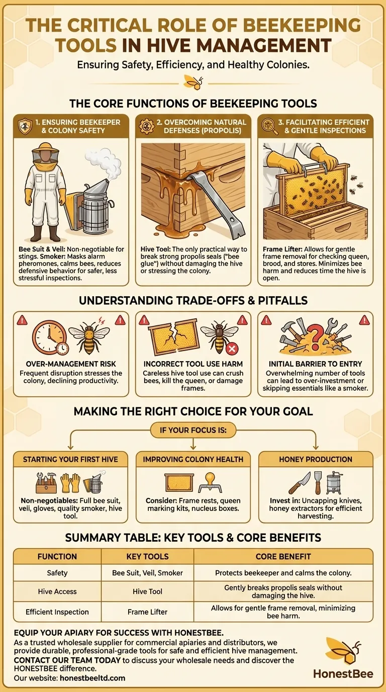 Why are beekeeping tools important for hive management? Ensure Colony Health and Safety Visual Guide