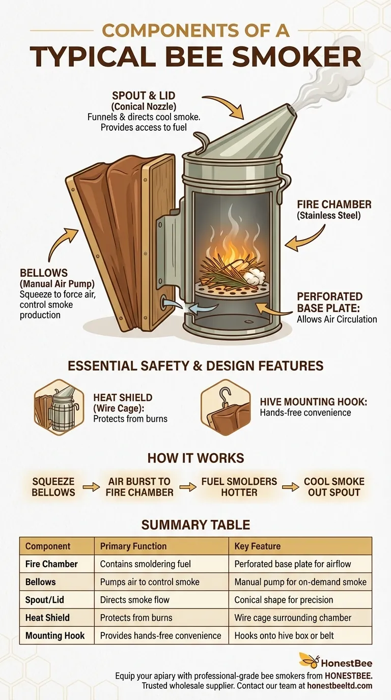 ¿Cuáles son los componentes principales de un ahumador de abejas típico? Domine las inspecciones de colmenas con la herramienta adecuada Guía Visual