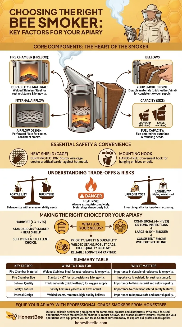 ミツバチ用燻煙器を選ぶ際に考慮すべき要素は何ですか？安全で効果的な巣箱管理のための適切なツールを見つける ビジュアルガイド