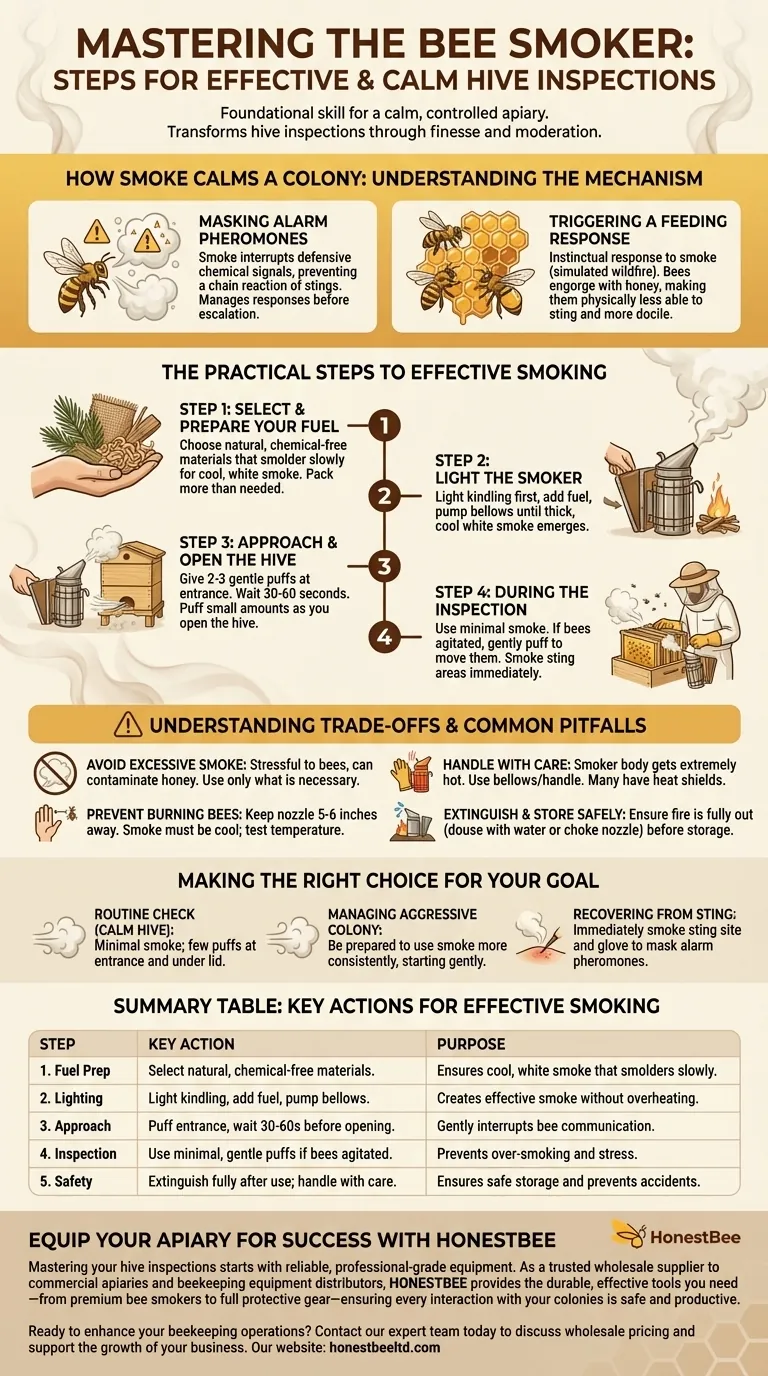 Quelles sont les étapes pour utiliser efficacement un enfumoir à abeilles ? Un guide pour des inspections de ruche calmes et productives Guide Visuel