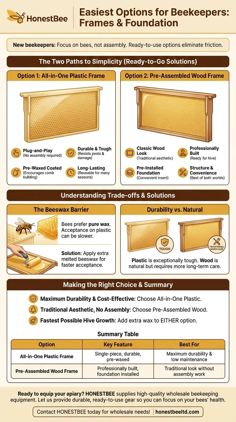 What are the easiest options for beekeepers when choosing frames and foundation? Start Your Apiary with Confidence Visual Guide