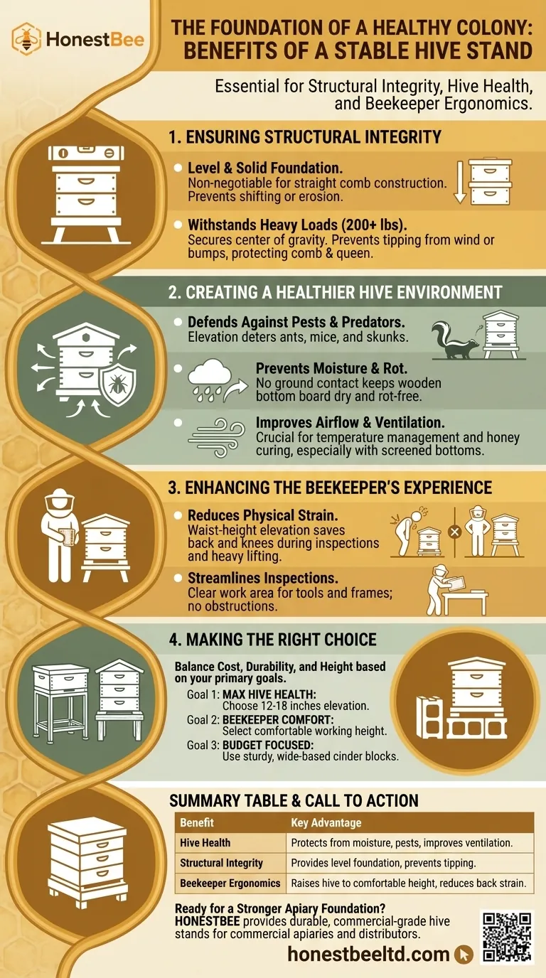 Quali sono i vantaggi di un supporto stabile per l'arnia? Essenziale per la salute dell'alveare e il comfort dell'apicoltore Guida Visiva