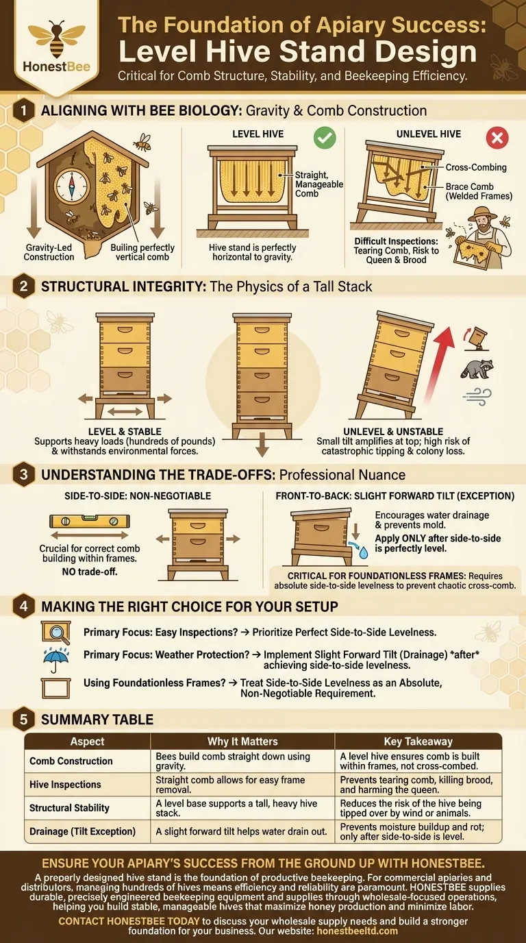 Why is levelness important in hive stand design? Ensure Straight Comb and Prevent Tipping Visual Guide
