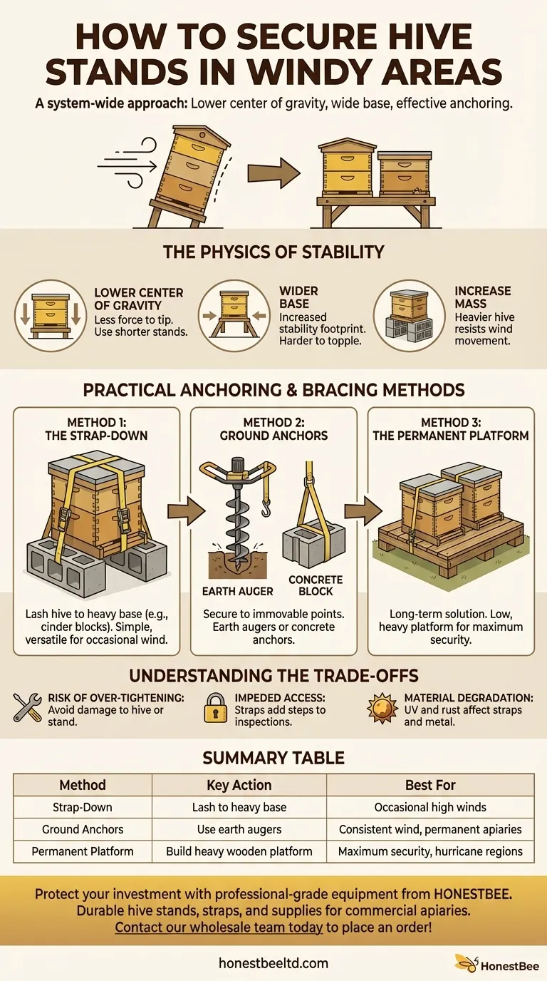 Como os suportes de colmeia podem ser mais seguros em áreas com muito vento? Ancore seu apiário contra os elementos Guia Visual
