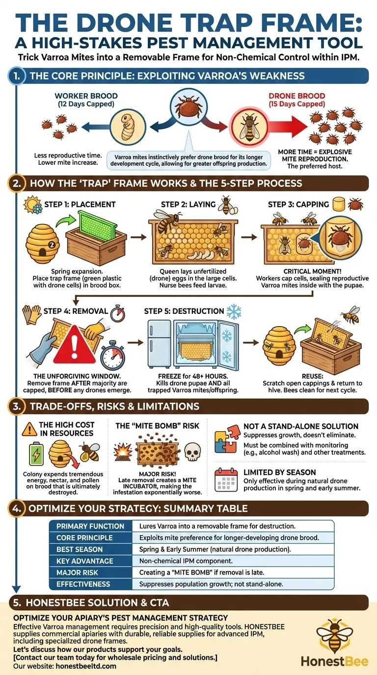 Come vengono utilizzati i telaini trappola per fuchi nella gestione dei parassiti? Una strategia di controllo non chimico dell'acaro Varroa Guida Visiva