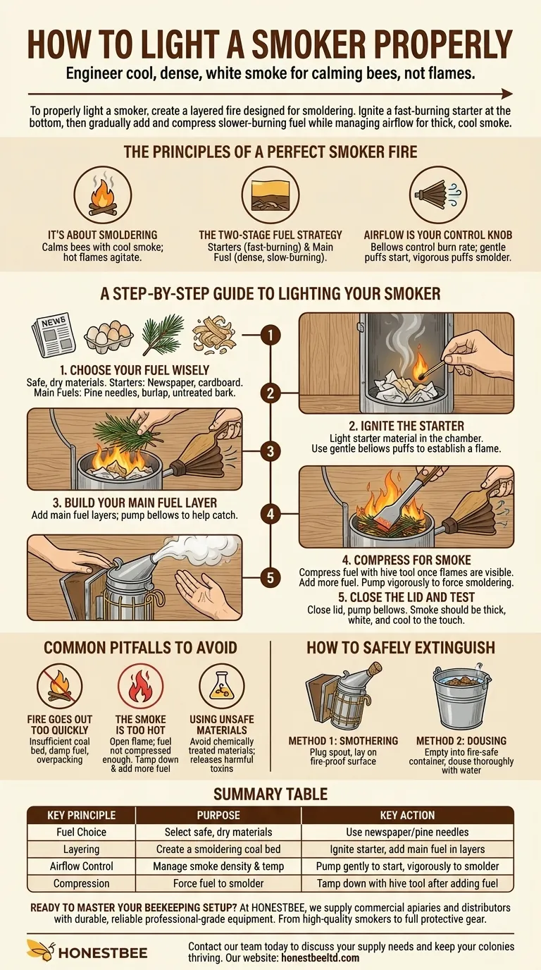 スモーカーに適切に火をつけるにはどうすればよいですか？穏やかで冷たい煙のために、燃料と空気の流れをマスターする ビジュアルガイド