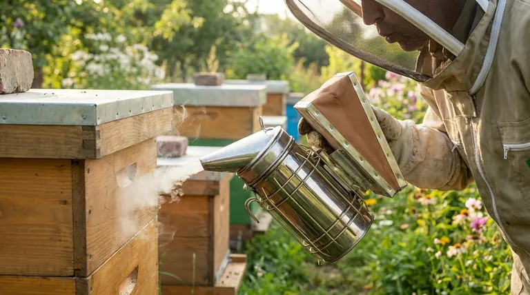 How should smoke be applied to a beehive during inspection? Master the Gentle Art of Calming Bees