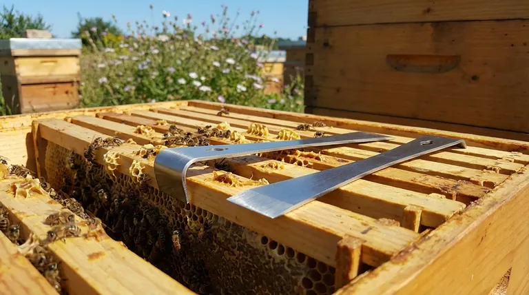 Qual è lo scopo del leva per arnie a uncino a J? Sollevare i telaini senza sforzo con una leva superiore