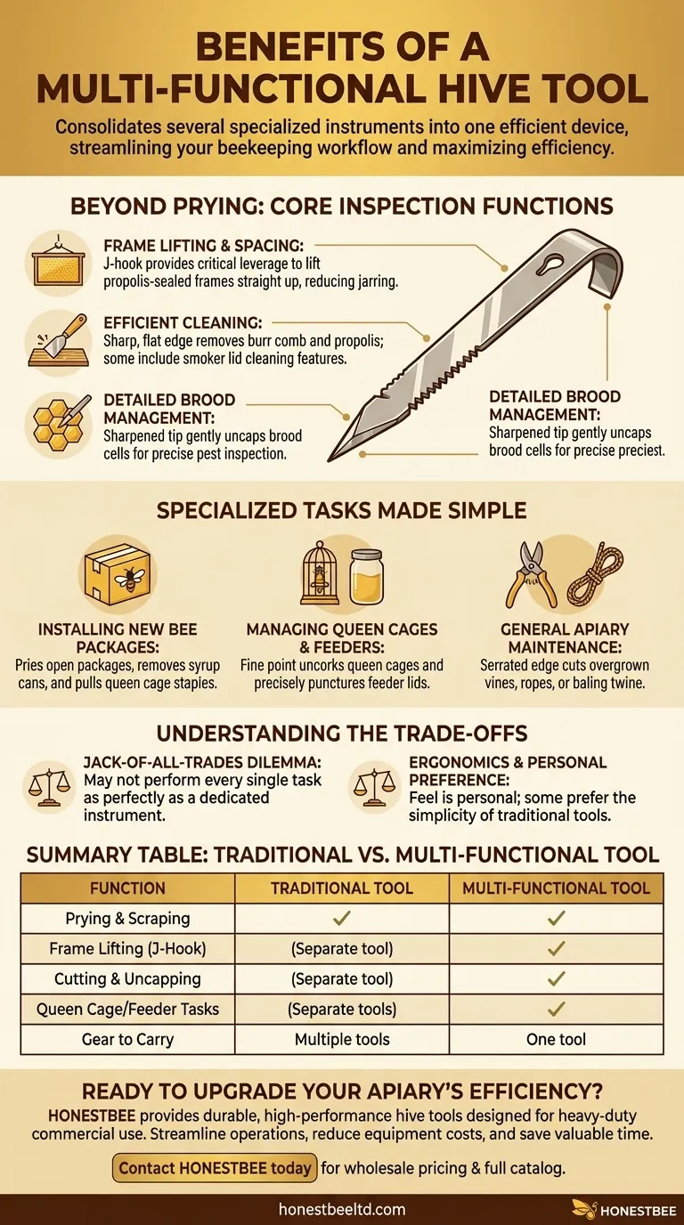 What are the benefits of a multi-functional hive tool? Streamline Your Apiary Workflow with One Tool Visual Guide
