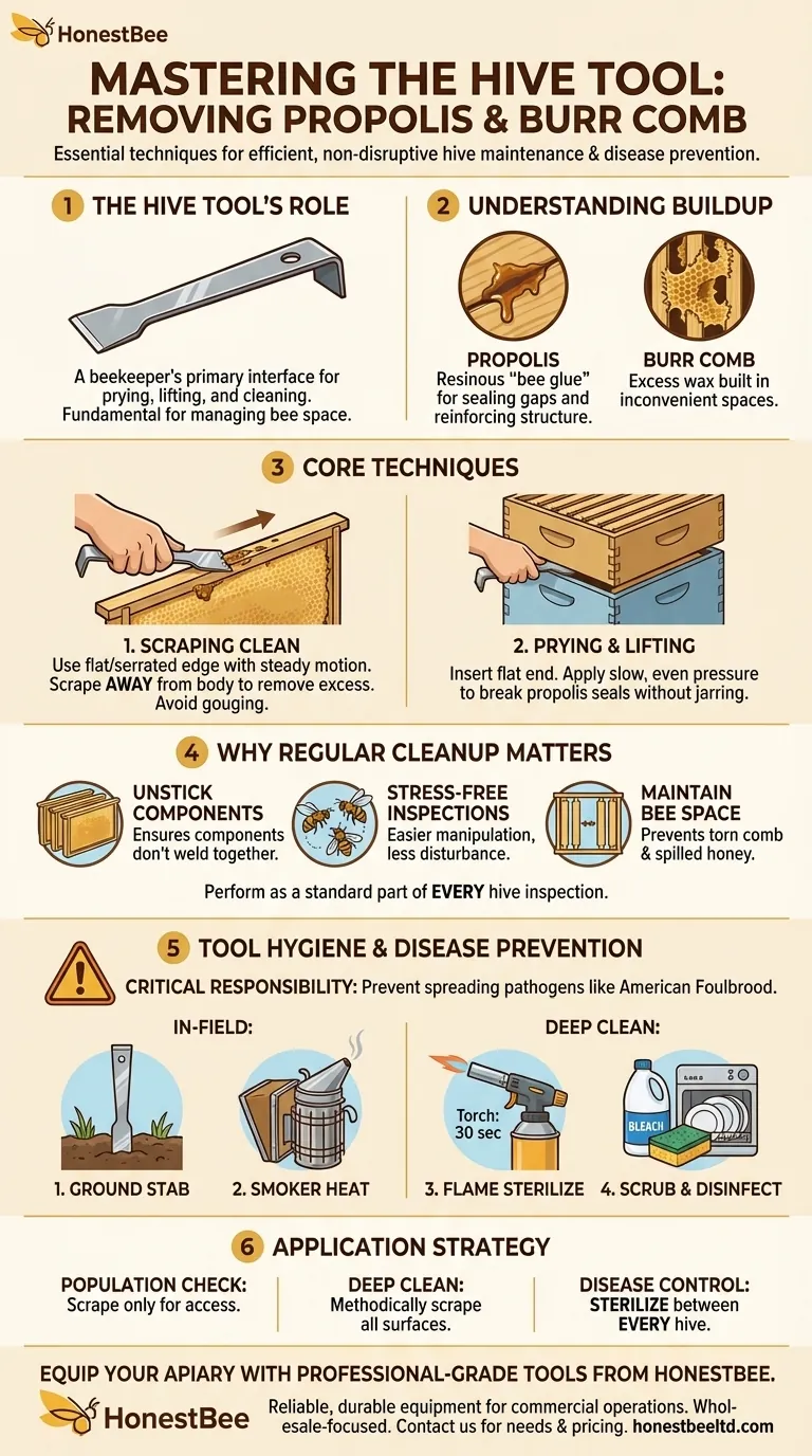 Как использовать пчеловодный стамеску для удаления прополиса и диких сотов? Освойте уход за ульем для здоровой колонии Визуальное руководство