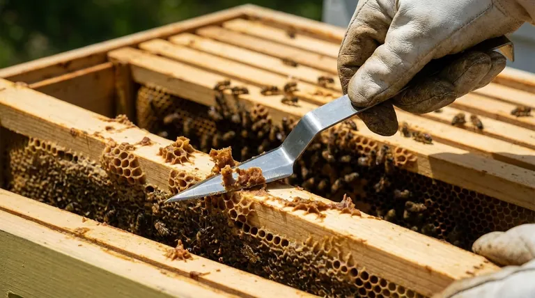 How can a hive tool be used to remove propolis and burr comb? Master Hive Maintenance for a Healthy Colony