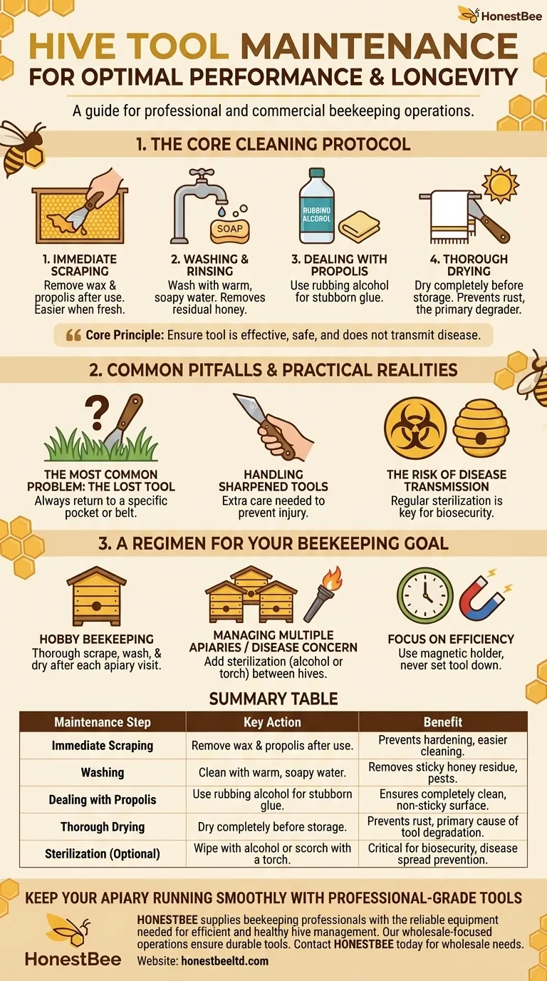 Quali passaggi di manutenzione sono consigliati per gli utensili per arnie? Garantire longevità e salute dell'apiario Guida Visiva