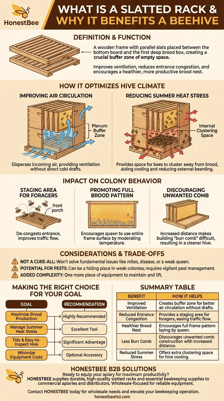 What is a slatted rack, and why is it beneficial for a beehive? Boost Hive Health & Productivity Visual Guide