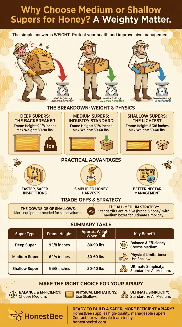为什么建议使用中型或浅型巢箱来储存蜂蜜？关键因素是重量和安全 图解指南