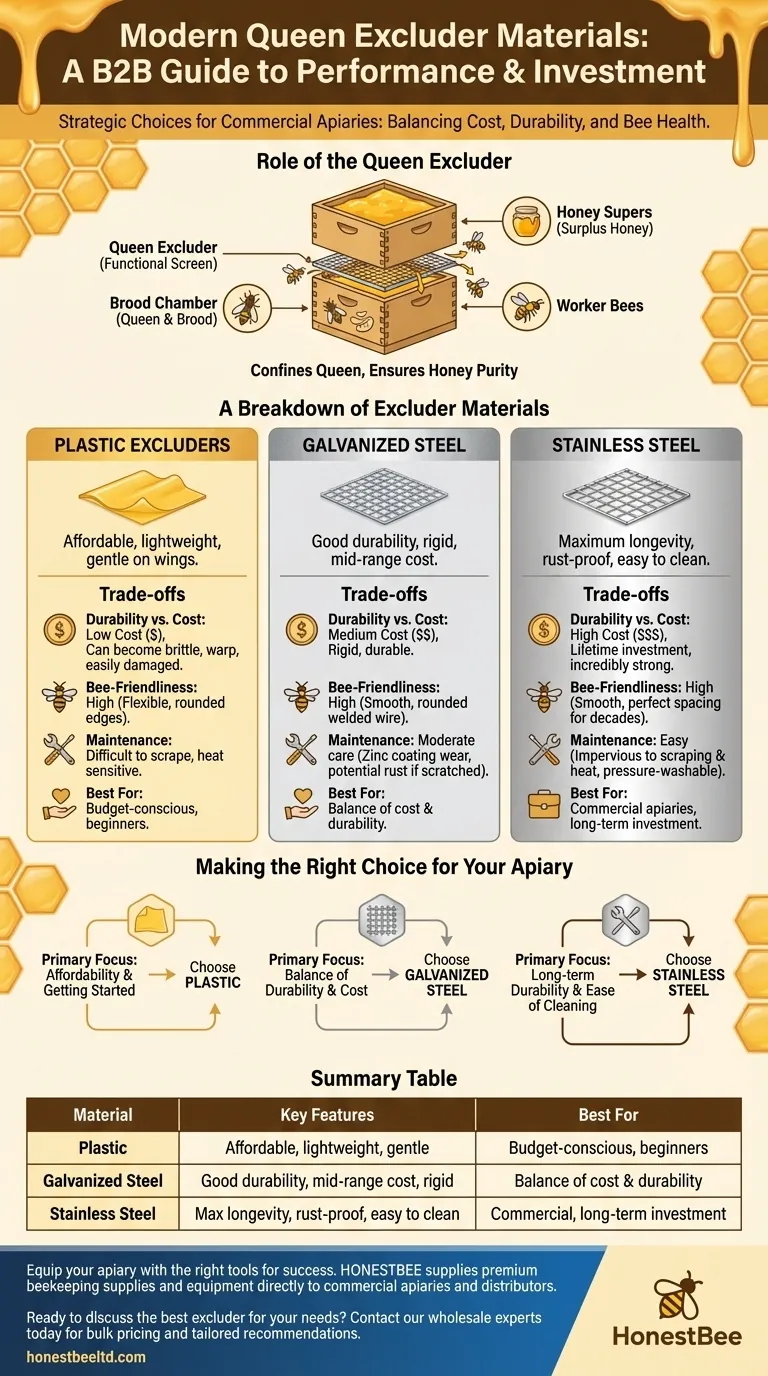 من أي مواد تُصنع حواجز الملكات الحديثة؟ اختر المادة المناسبة لمنحلك دليل مرئي