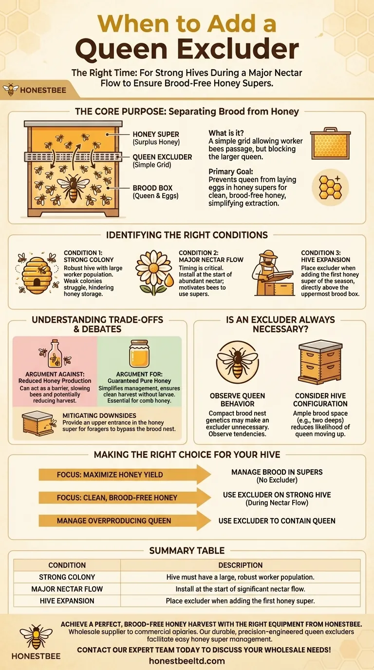 When should beekeepers add a queen excluder? Maximize Honey Purity & Hive Health Visual Guide