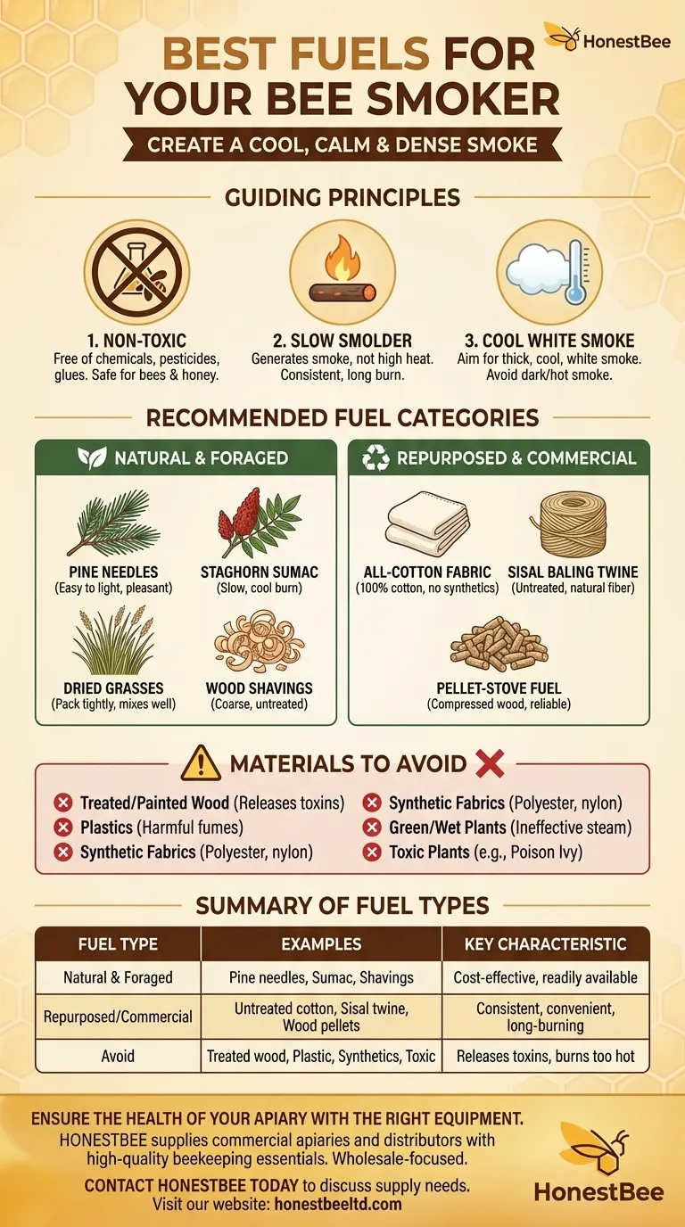 Quali tipi di combustibile sono adatti per gli affumicatori per api? Scegli combustibili sicuri e naturali per un alveare calmo Guida Visiva
