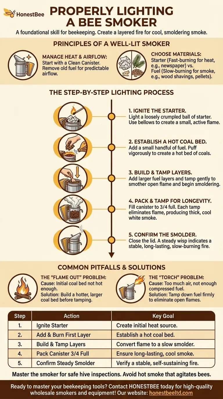 What is the proper technique for lighting a bee smoker? Master the Layered Fire Method for Calm Hives Visual Guide