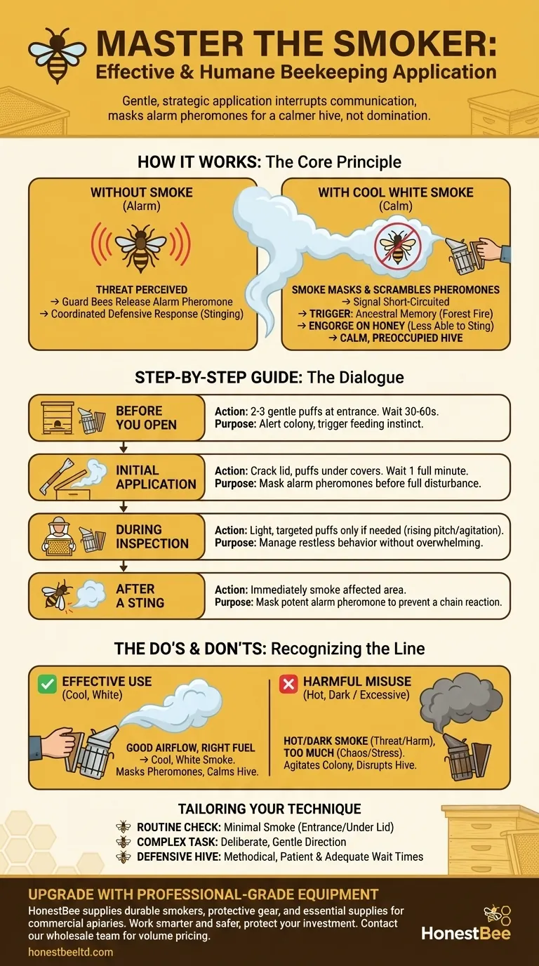Como o fumo deve ser aplicado ao trabalhar com abelhas? Domine a Arte da Apicultura Suave e Eficaz Guia Visual