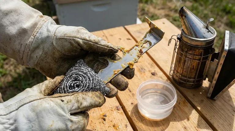 What steps are involved in cleaning and sanitizing a hive tool? A Guide to Effective Apiary Biosecurity