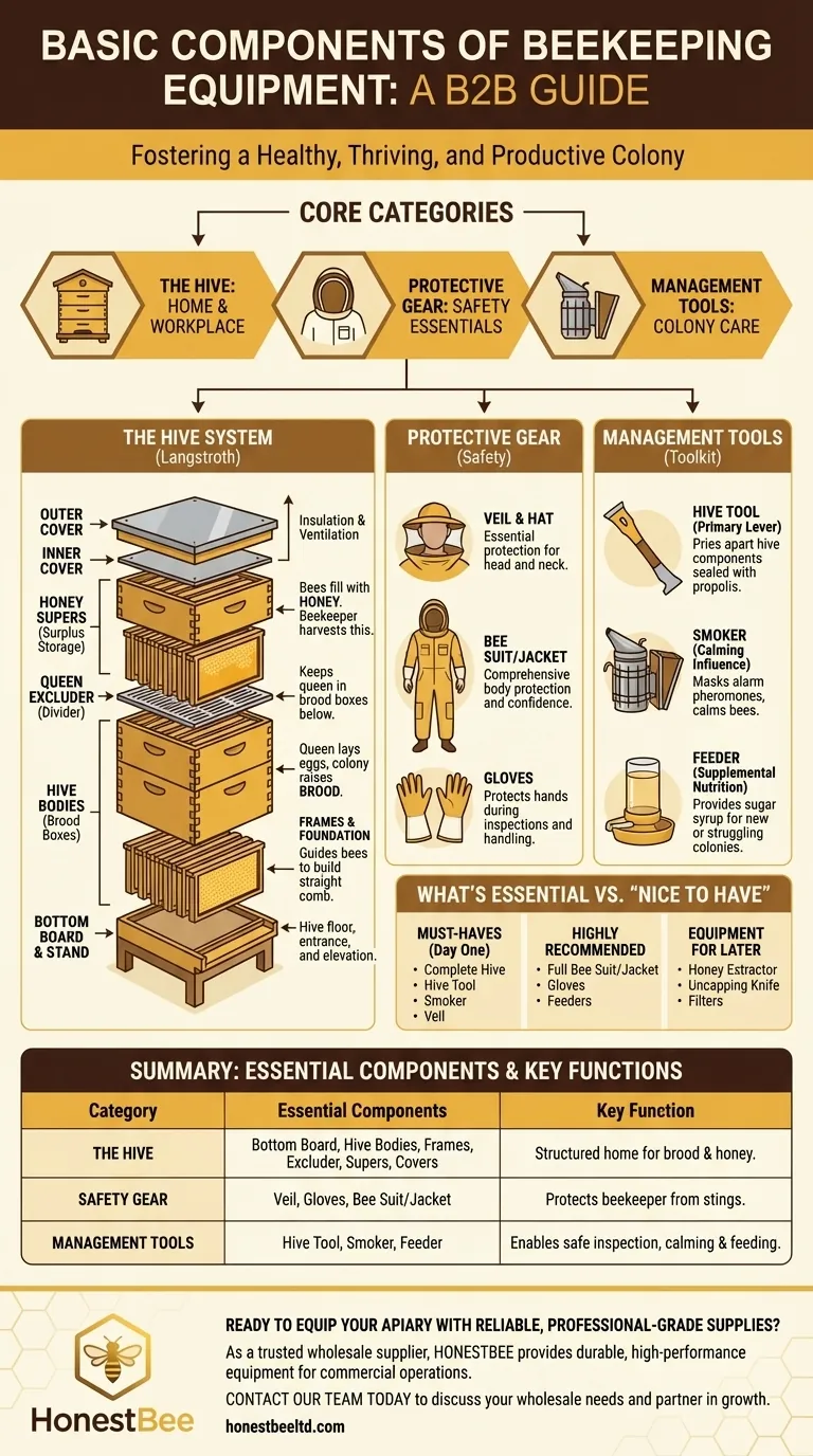 What are the basic components of beekeeping equipment? Build a Thriving Hive from the Start Visual Guide