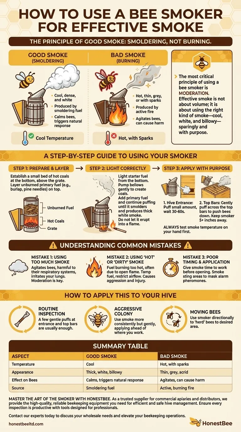 ¿Cómo se debe usar un ahumador para producir humo efectivo? Una guía para una apicultura tranquila y productiva Guía Visual
