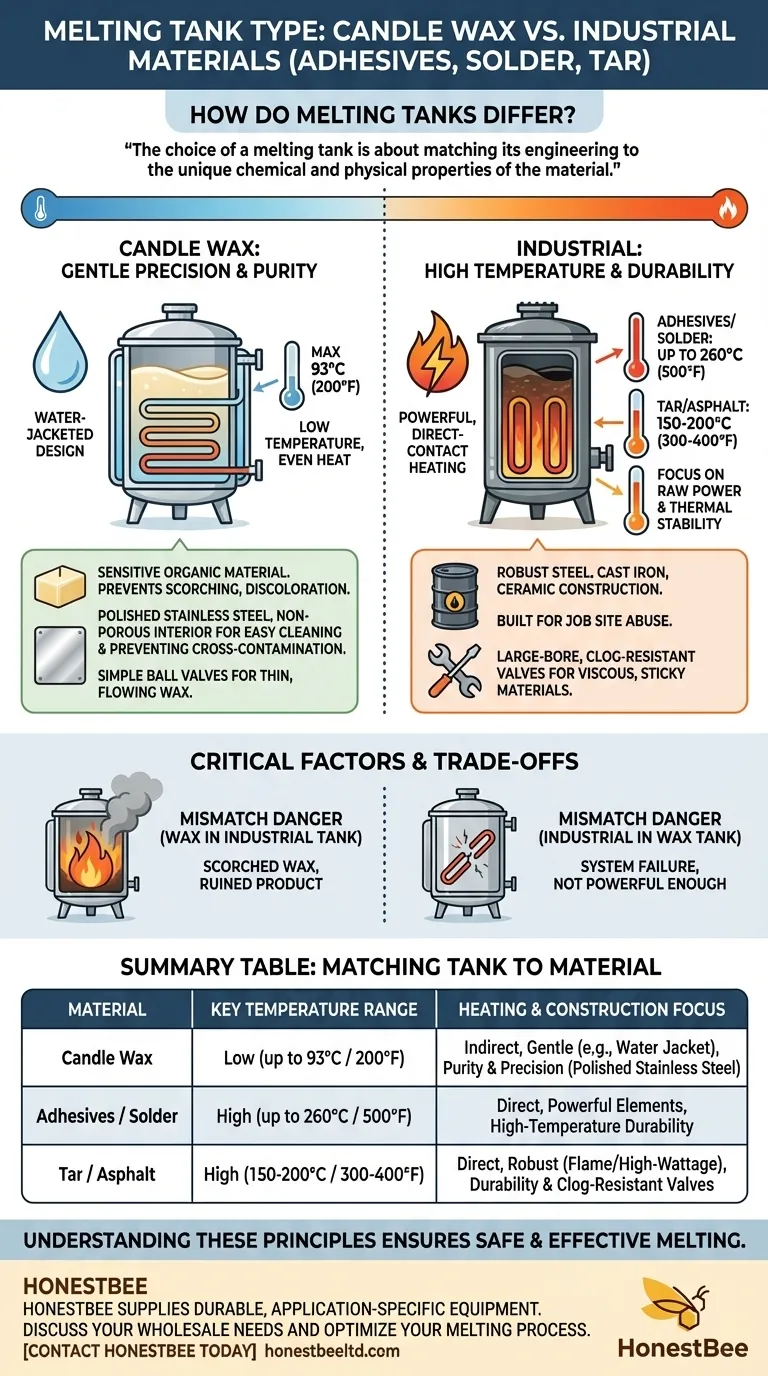 كيف يختلف نوع الخزان المستخدم لصهر شمع الشموع عن تلك المستخدمة في المواد اللاصقة واللحام والقطران؟ دليل لصهر المواد الخاصة دليل مرئي