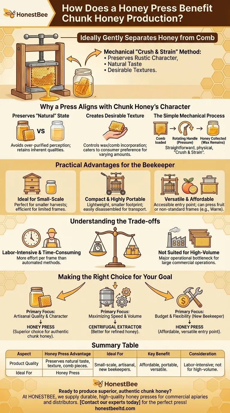 In che modo una pressa per miele avvantaggia la produzione di miele a pezzi (chunk honey)? Sblocca una qualità di miele autentica e artigianale Guida Visiva