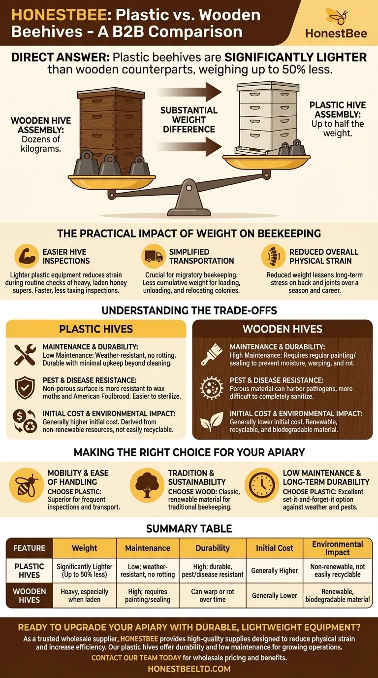 How does the weight of plastic beehives compare to wooden beehives? Reduce Physical Strain & Simplify Hive Management Visual Guide