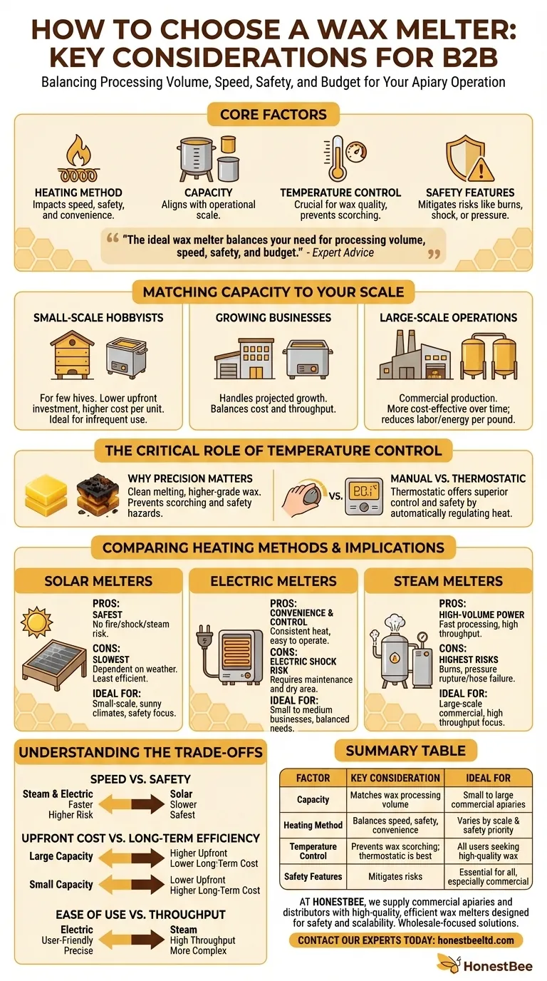 Quais fatores devem ser considerados ao escolher um derretedor de cera? Otimize a Eficiência da Sua Apicultura Guia Visual
