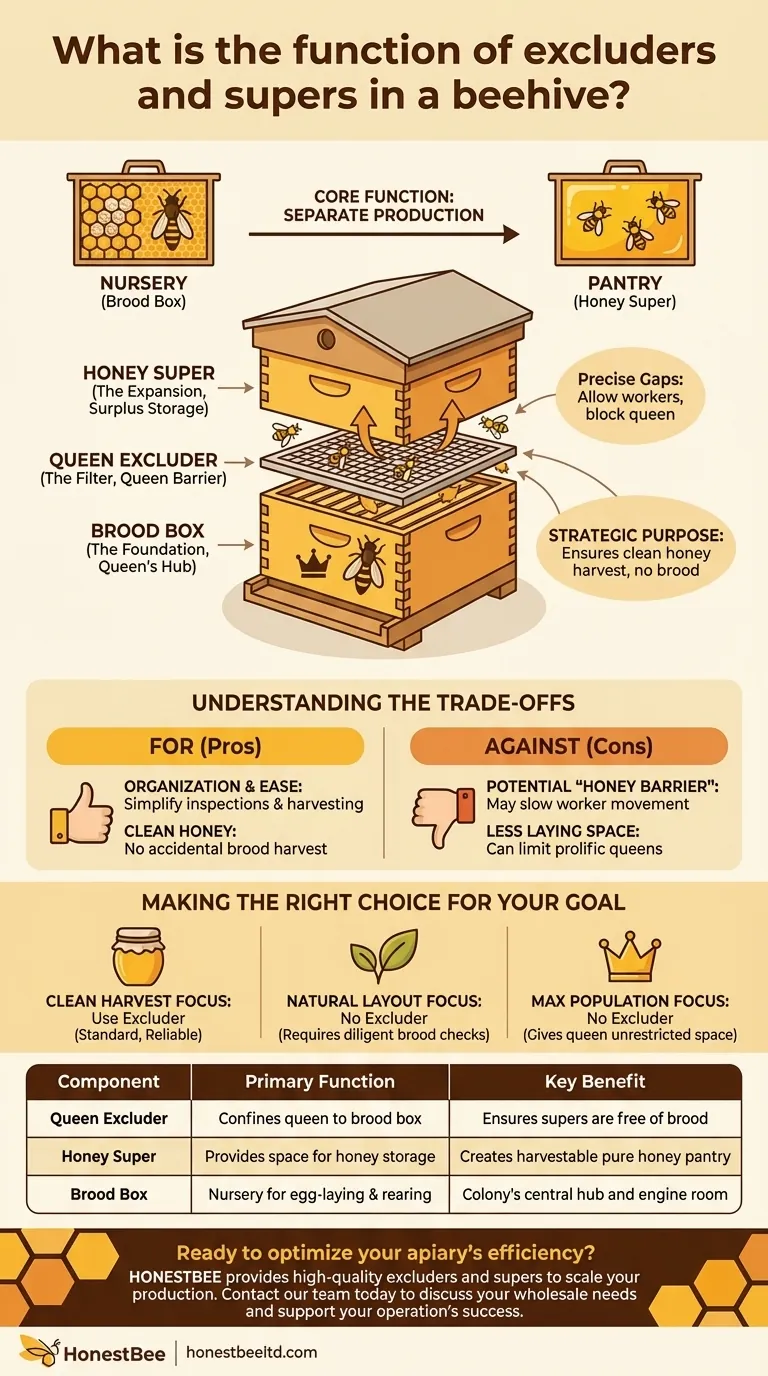 Qual è la funzione degli escluditori per regina e dei melari in un alveare? Organizza il tuo alveare per un raccolto più pulito Guida Visiva
