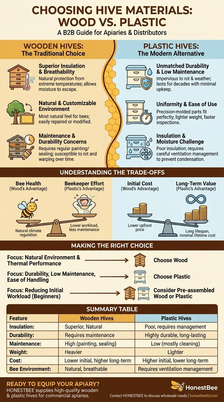 양봉업자가 벌통을 위해 선택할 수 있는 주요 재료는 무엇인가요? 양봉장을 위한 목재 대 플라스틱 시각적 가이드