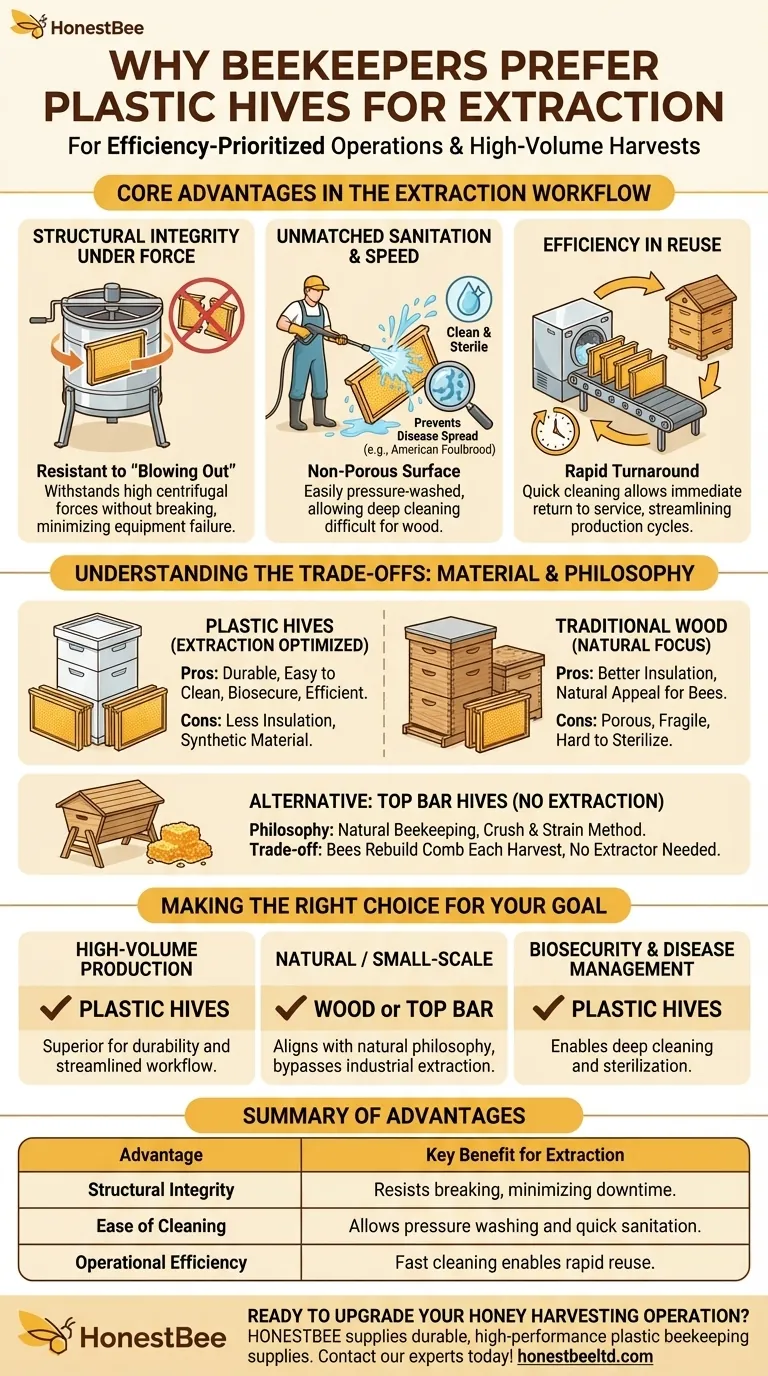 ¿Por qué los apicultores podrían preferir las colmenas de plástico para la extracción? Aumente la eficiencia y la higiene Guía Visual
