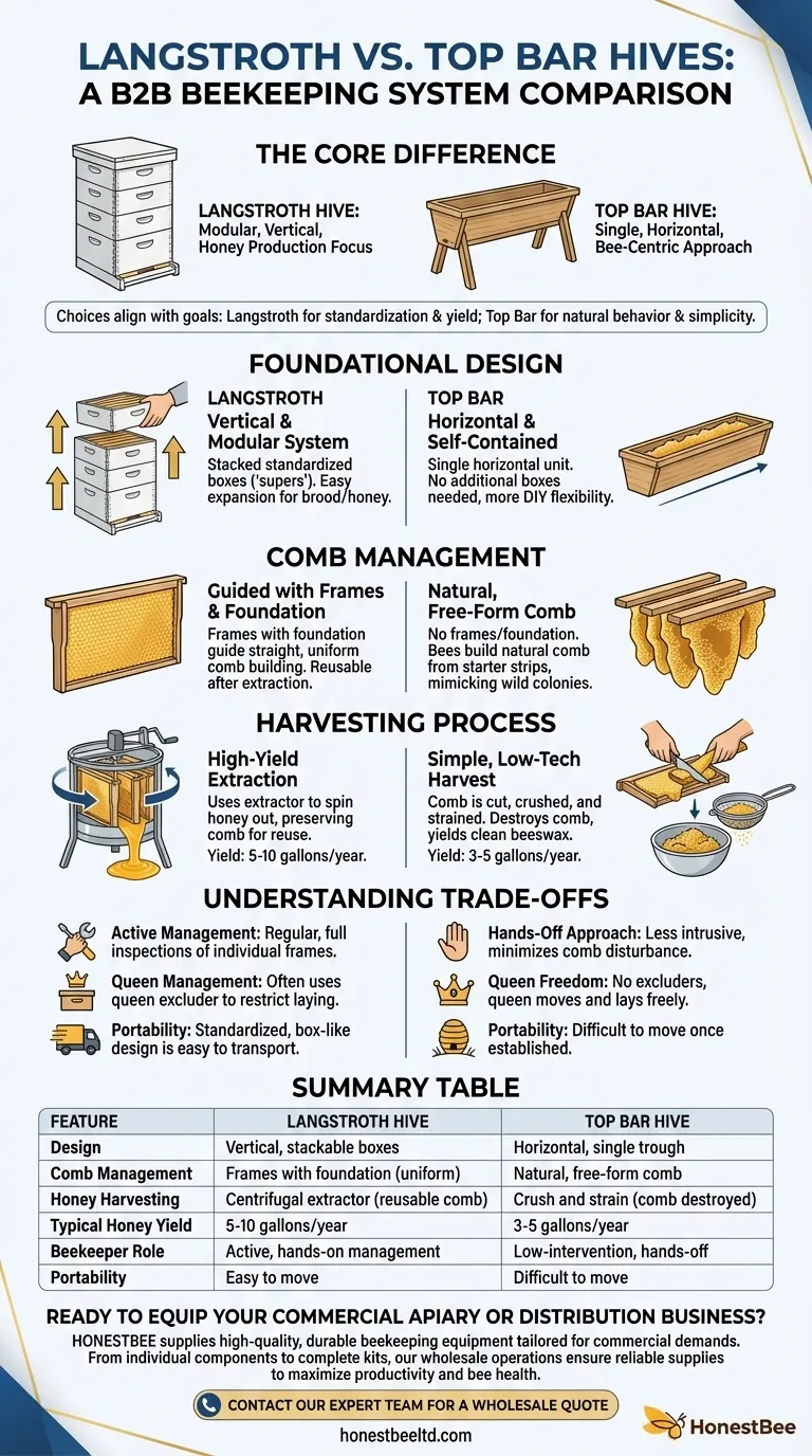 What are the main differences between Langstroth hives and top bar hives? Choose the Right Hive for Your Beekeeping Goals Visual Guide