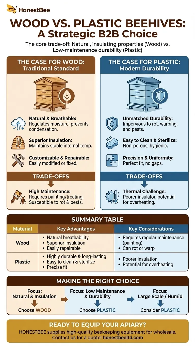 ¿Cuáles son los principales materiales debatidos para la construcción de colmenas? Madera vs. Plástico para su Apiario Guía Visual